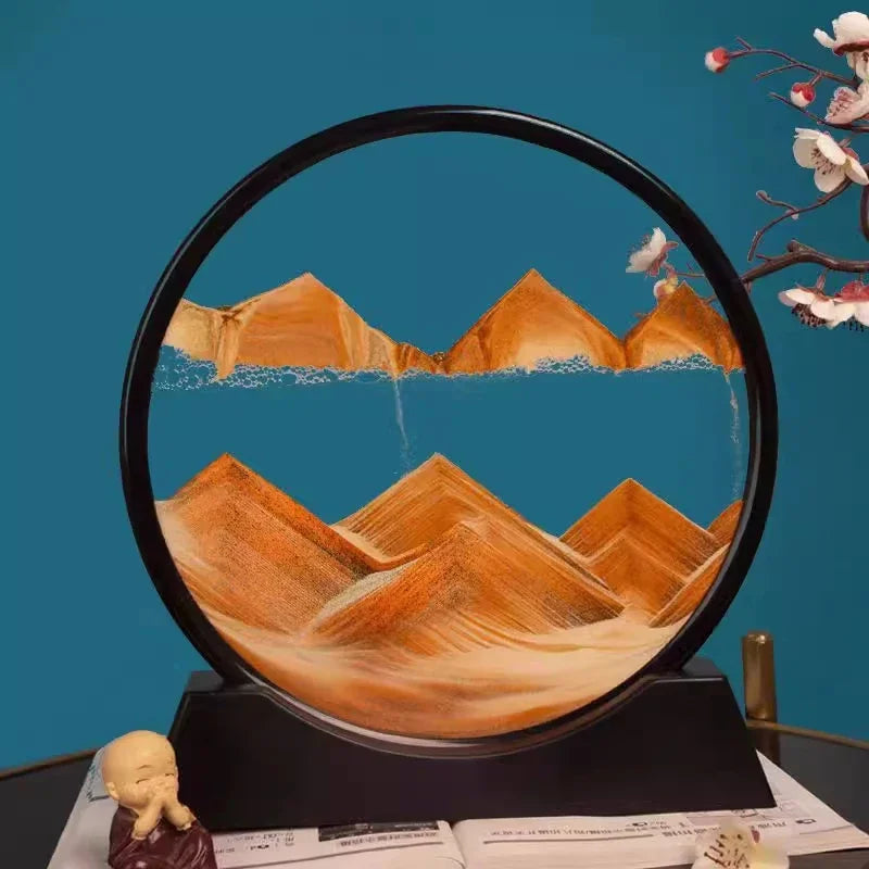 3D Moving Sand Art – Round Glass Sandscape for Home & Office Decor