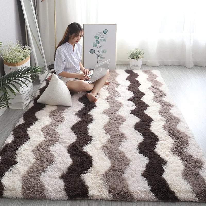 White Fluffy Rug – Modern Non-Slip Carpet for Living Room & Bedroom
