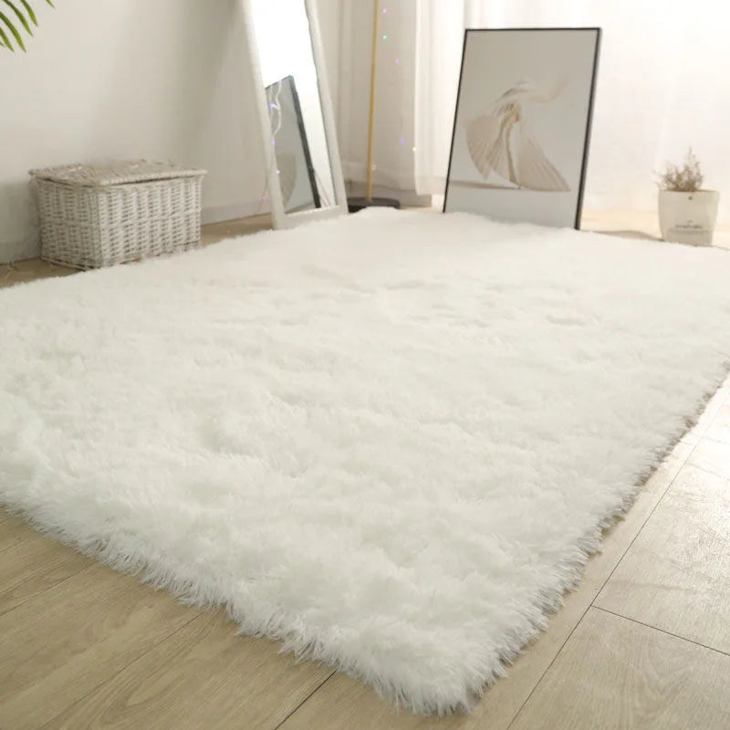White Fluffy Rug – Modern Non-Slip Carpet for Living Room & Bedroom