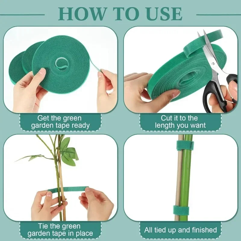 Self-Adhesive Green Plant Ties – Adjustable & Reusable Garden Fasteners