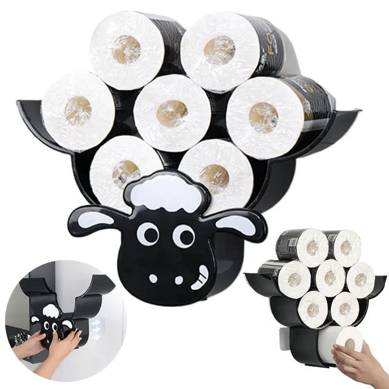 Sheep Toilet Paper Holder Rack – Cute Wall-Mounted Storage for 7 Toilet Paper Rolls