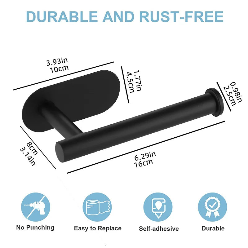 Adhesive Stainless Steel Toilet Paper Holder – Waterproof Tissue Hanger