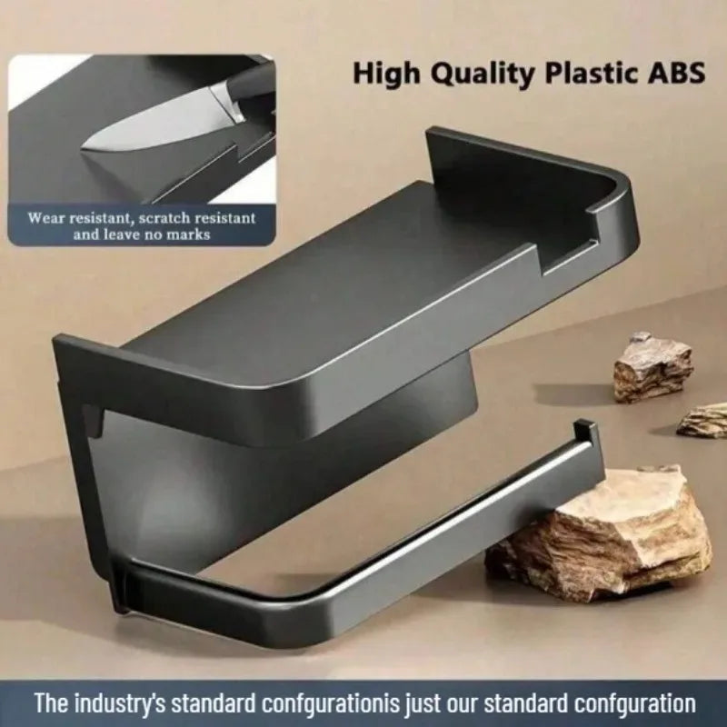 Wall-Mounted Plastic Toilet Paper Holder – Storage Rack & Towel Hook with Phone Stand