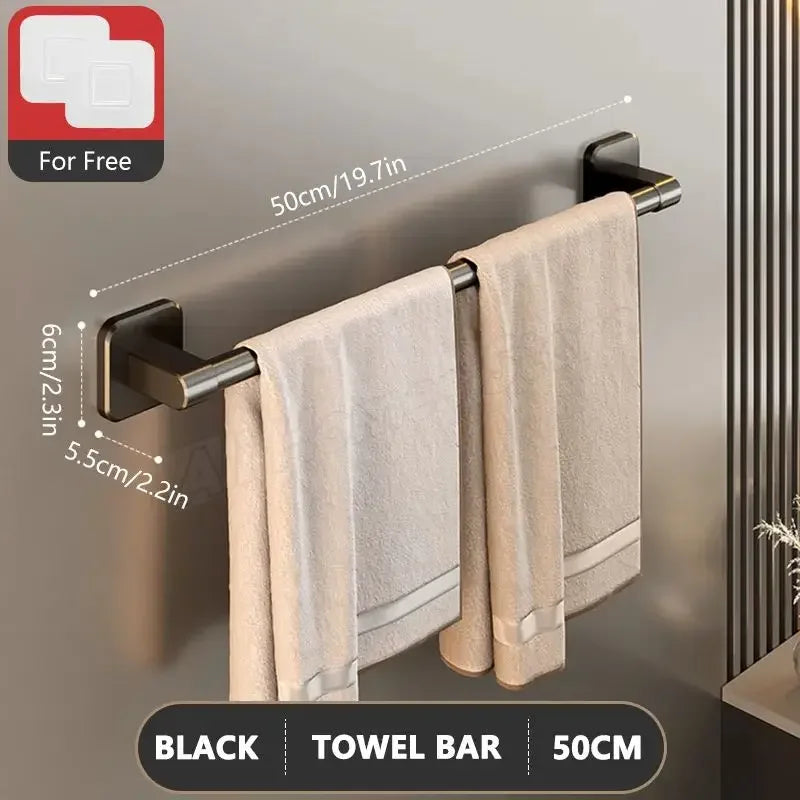 Self-Adhesive Wall-Mounted Towel Rack – No-Drill Bathroom Bar & Corner Storage Shelf