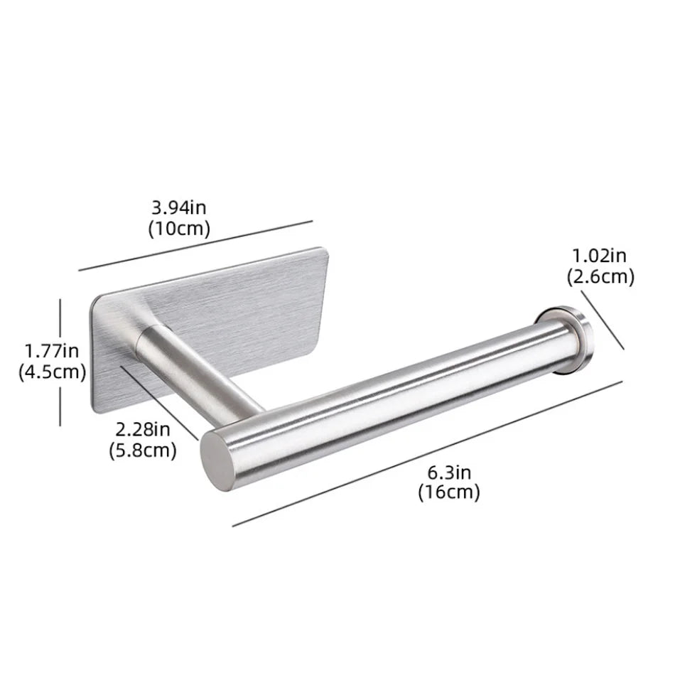 Adhesive Stainless Steel Paper Holder – Brushed Wall-Mounted Tissue & Towel Roll Stand