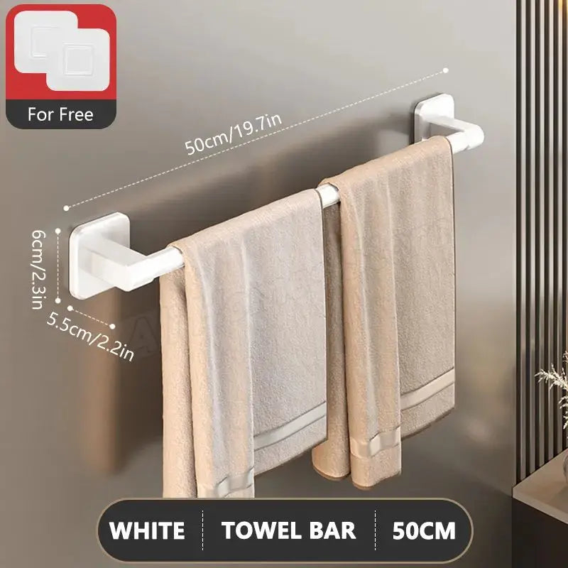 Self-Adhesive Wall-Mounted Towel Rack – No-Drill Bathroom Bar & Corner Storage Shelf