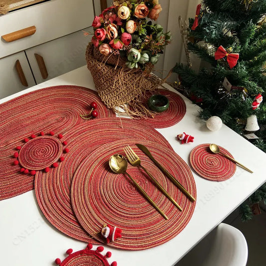 Nordic Cotton & Ramie Woven Placemat – Heat-Resistant, Non-Slip Round Coaster