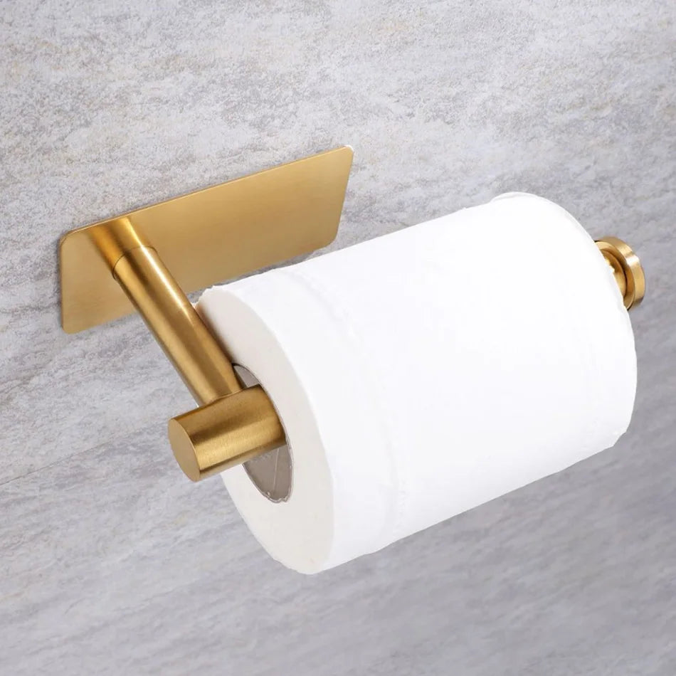 Adhesive Stainless Steel Paper Holder – Brushed Wall-Mounted Tissue & Towel Roll Stand