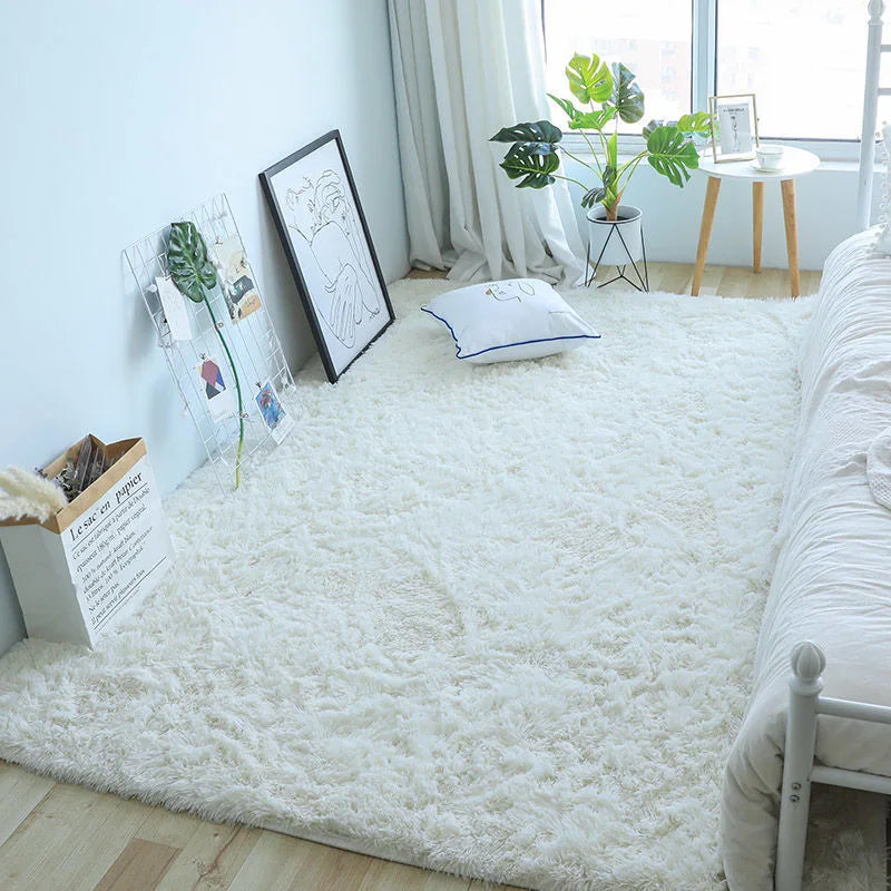 White Fluffy Rug – Modern Non-Slip Carpet for Living Room & Bedroom