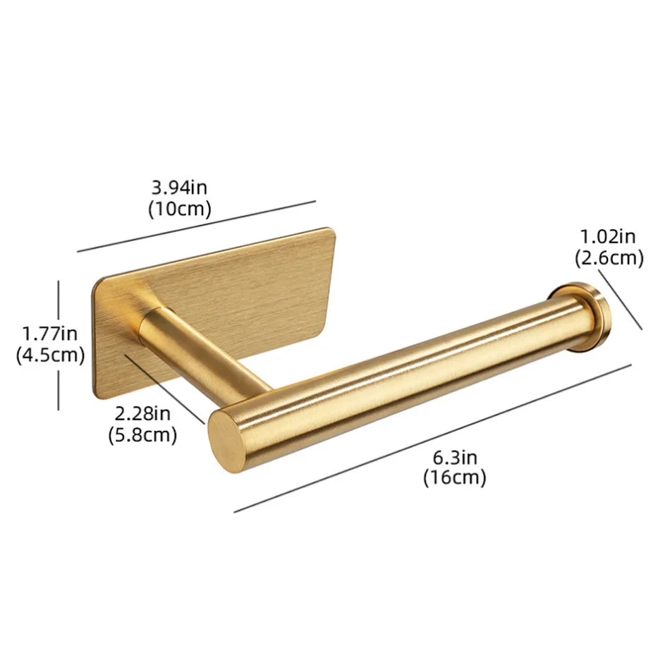 Adhesive Stainless Steel Paper Holder – Brushed Wall-Mounted Tissue & Towel Roll Stand