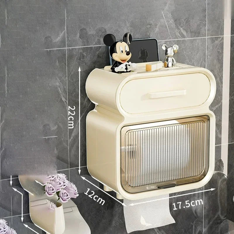 Wall-Mounted Double-Layer Toilet Paper Holder – Bathroom Storage Rack with Drawer