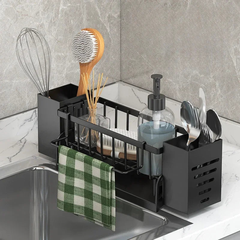 Self-Draining Kitchen Sink Organizer – ABS Rack for Sponge, Soap & Dishcloth