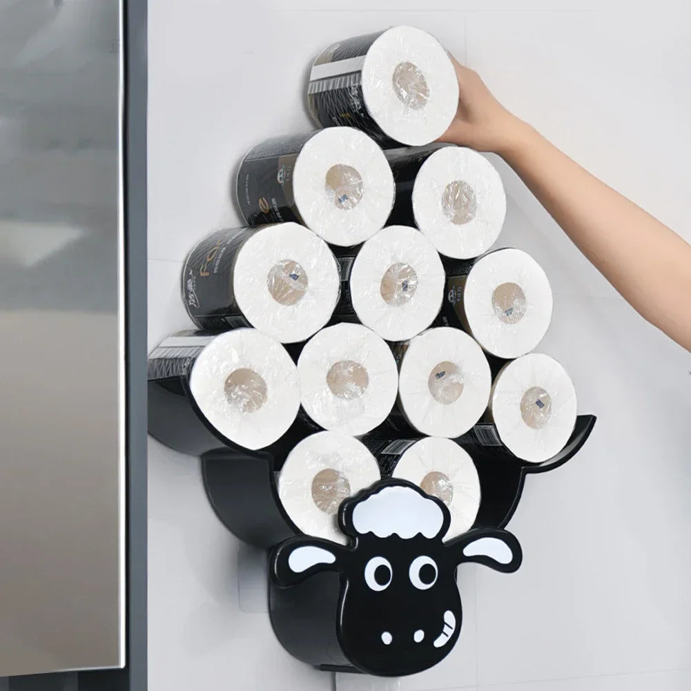 Sheep Toilet Paper Holder Rack – Cute Wall-Mounted Storage for 7 Toilet Paper Rolls