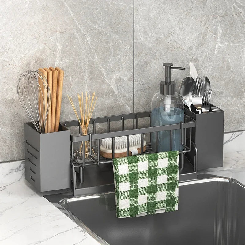 Self-Draining Kitchen Sink Organizer – ABS Rack for Sponge, Soap & Dishcloth