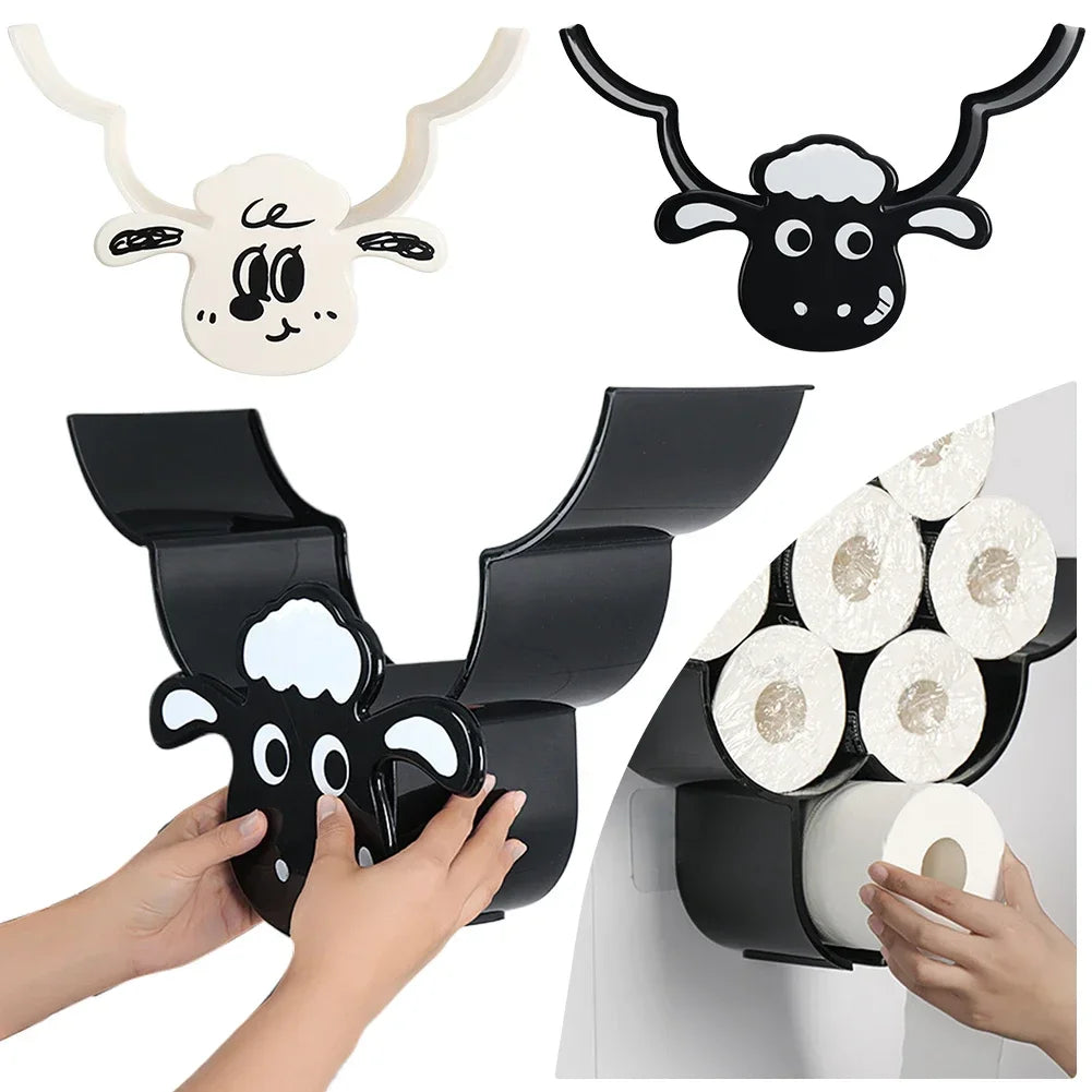 Sheep Toilet Paper Holder Rack – Cute Wall-Mounted Storage for 7 Toilet Paper Rolls