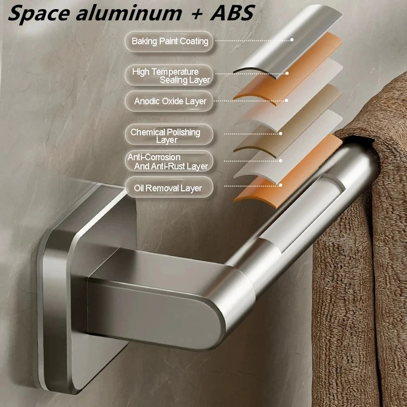 Self-Adhesive Wall-Mounted Towel Rack – No-Drill Bathroom Bar & Corner Storage Shelf