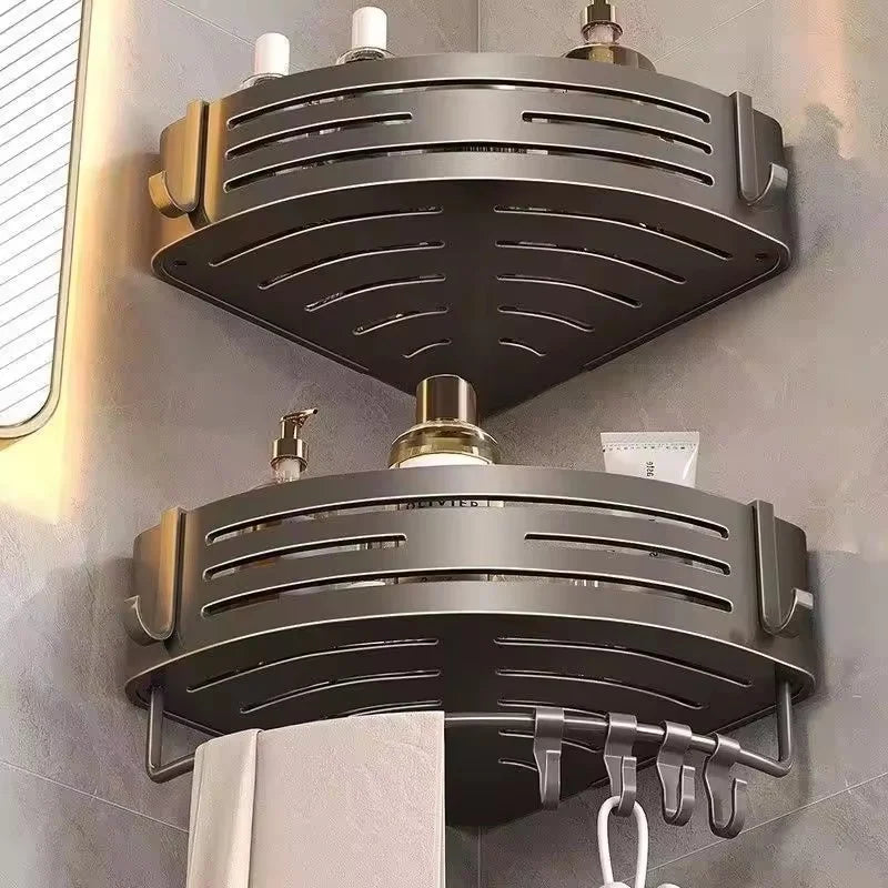 Bathroom Corner Shelf with Towel Bar & Hook – Space-Saving Organizer