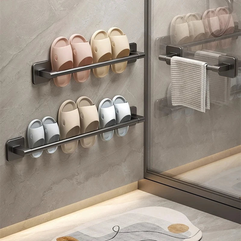 Self-Adhesive Wall-Mounted Towel Rack – No-Drill Bathroom Bar & Corner Storage Shelf
