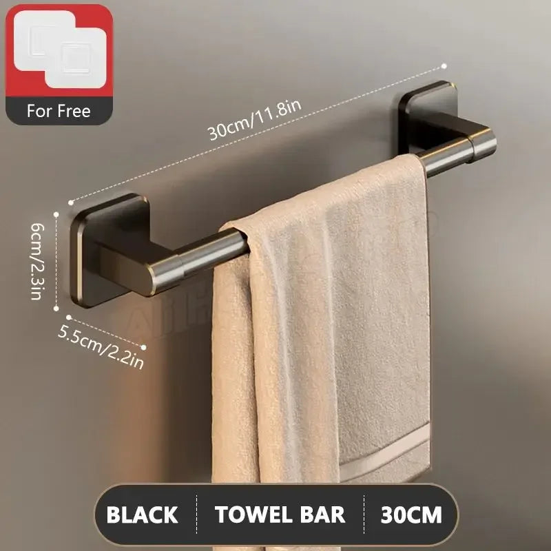 Self-Adhesive Wall-Mounted Towel Rack – No-Drill Bathroom Bar & Corner Storage Shelf