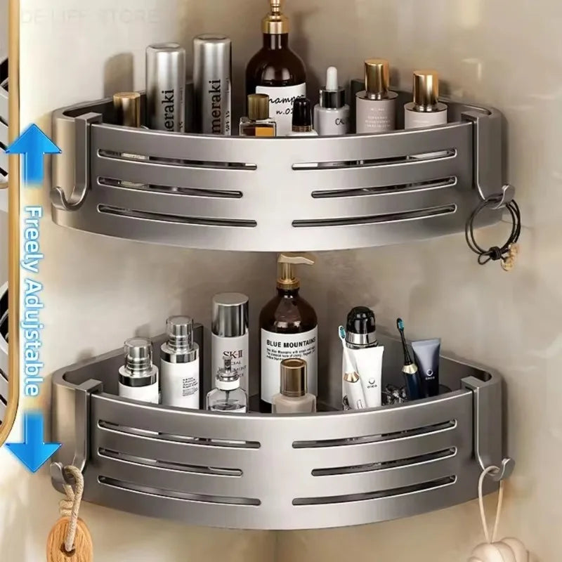 Bathroom Corner Shelf with Towel Bar & Hook – Space-Saving Organizer