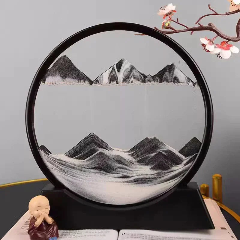 3D Moving Sand Art – Round Glass Sandscape for Home & Office Decor