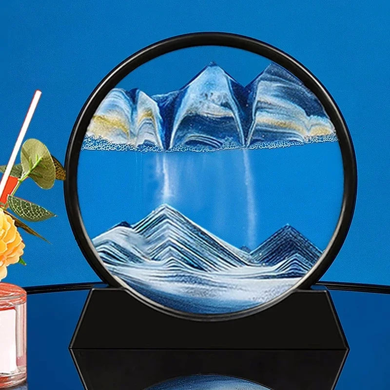 3D Moving Sand Art – Round Glass Sandscape for Home & Office Decor