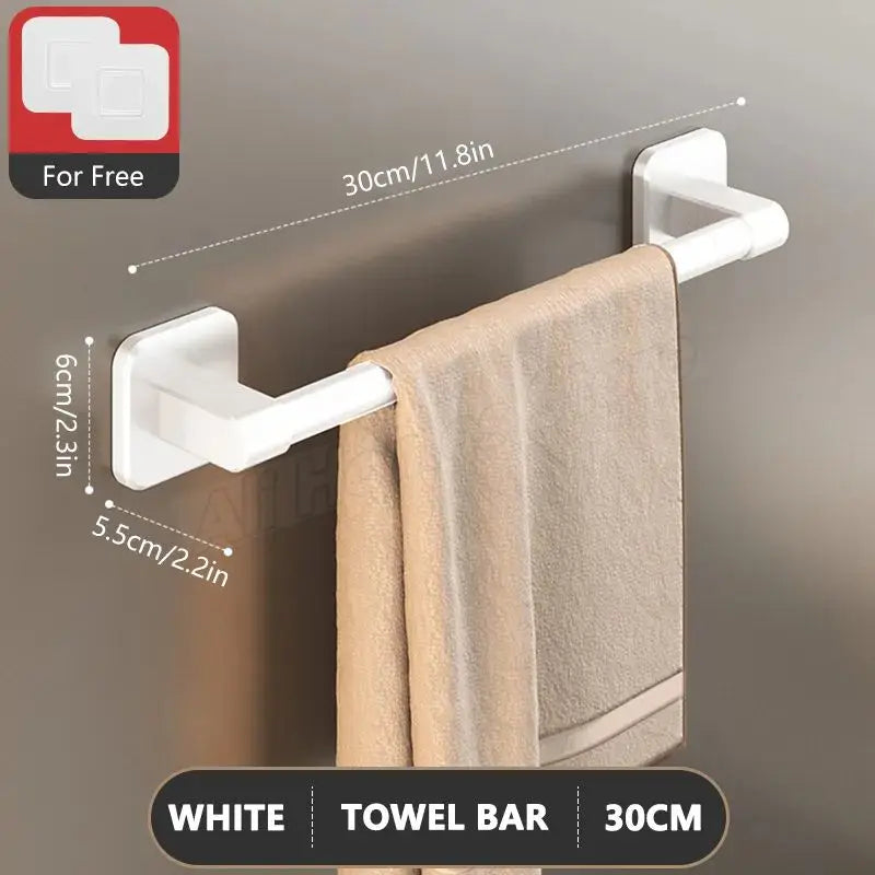 Self-Adhesive Wall-Mounted Towel Rack – No-Drill Bathroom Bar & Corner Storage Shelf