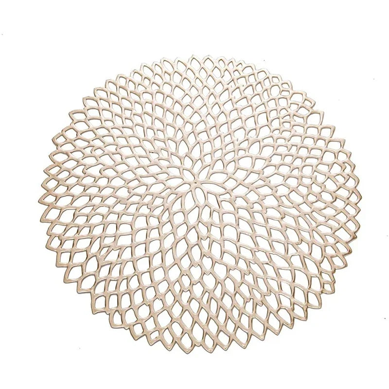 Round PVC Leaf Placemat – Heat-Resistant Hollow Weave Dining Table Mat