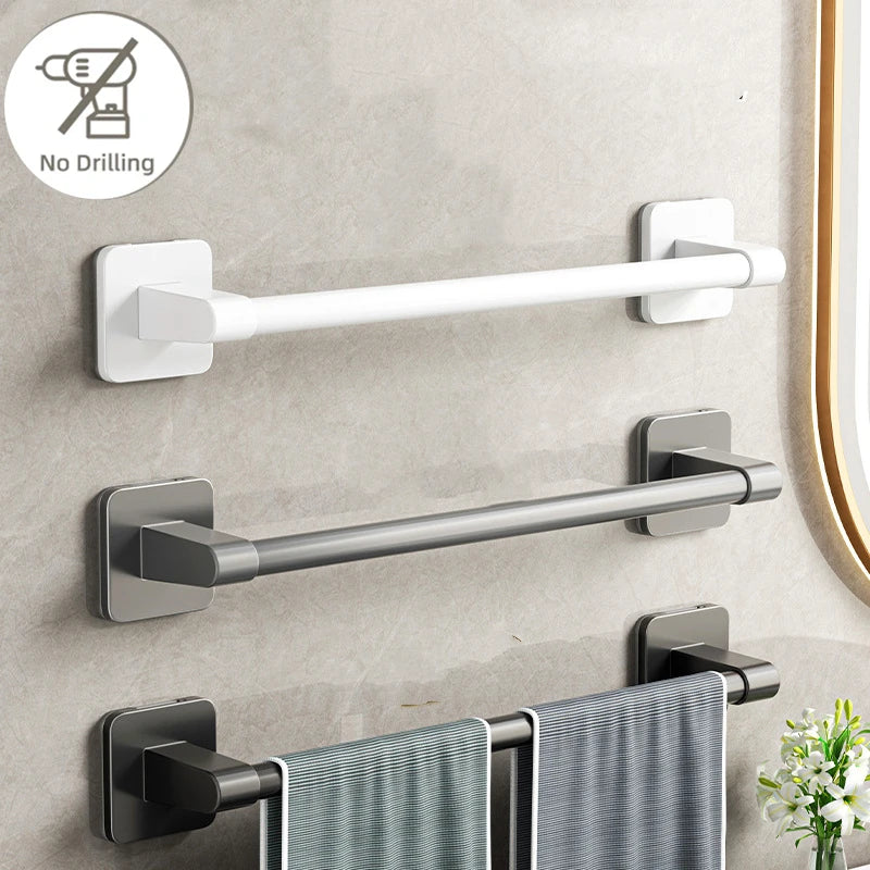 Self-Adhesive Wall-Mounted Towel Rack – No-Drill Bathroom Bar & Corner Storage Shelf
