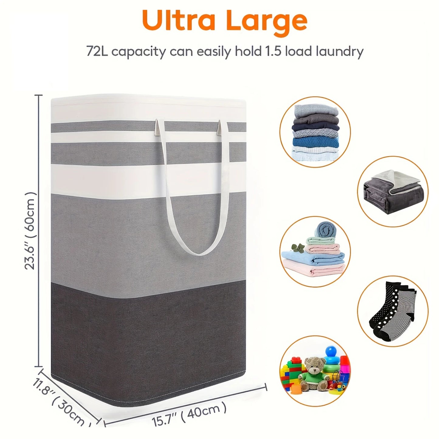 75L Large Laundry Storage Basket with Handles — Durable Dirty Clothes Hamper for Home, Dorm & Hotels (40×30×60 cm)