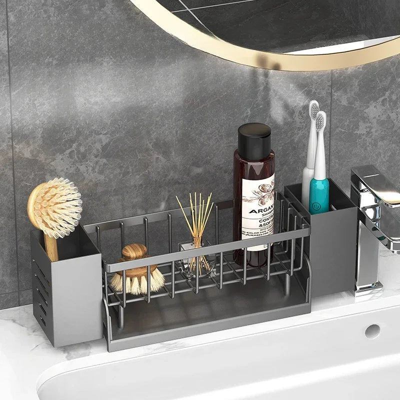 Self-Draining Kitchen Sink Organizer – ABS Rack for Sponge, Soap & Dishcloth