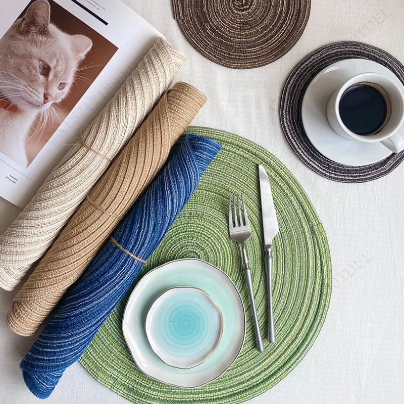 Nordic Cotton & Ramie Woven Placemat – Heat-Resistant, Non-Slip Round Coaster