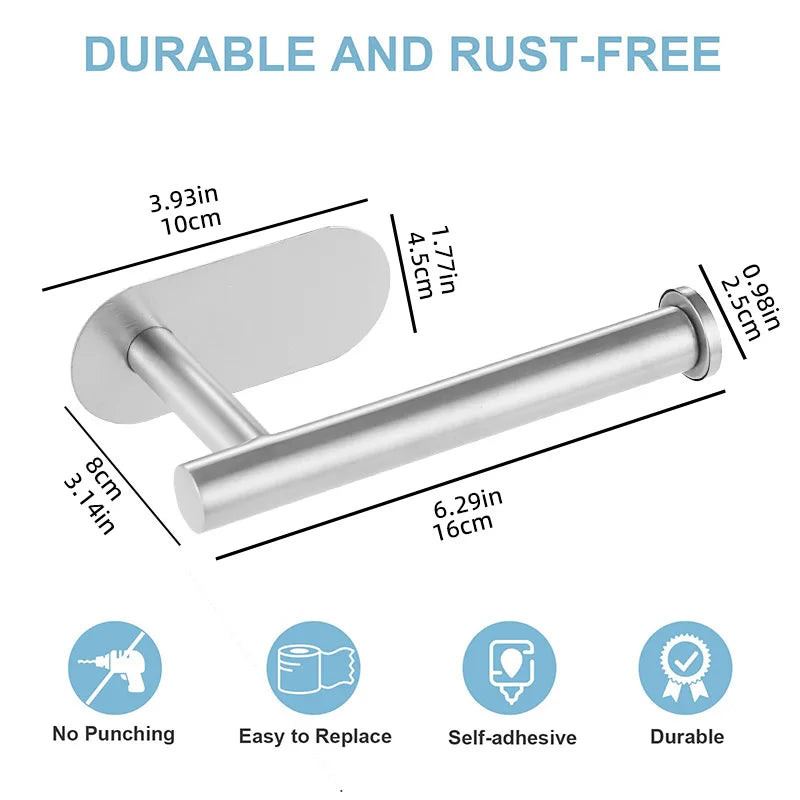 Adhesive Stainless Steel Toilet Paper Holder – Waterproof Tissue Hanger