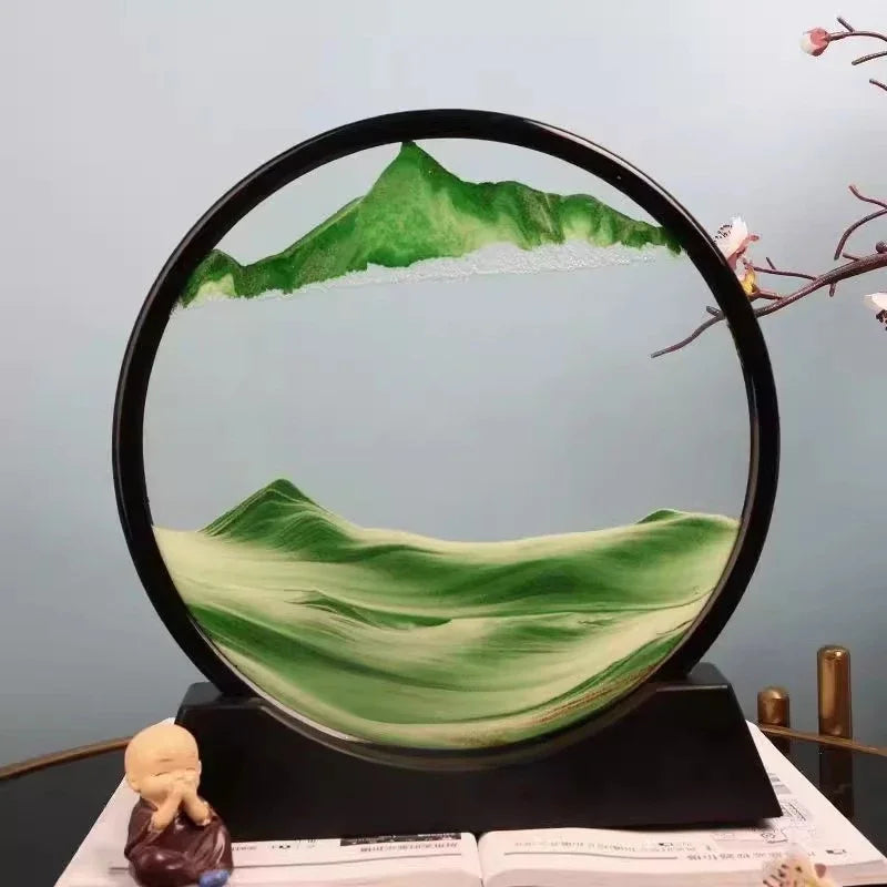3D Moving Sand Art – Round Glass Sandscape for Home & Office Decor