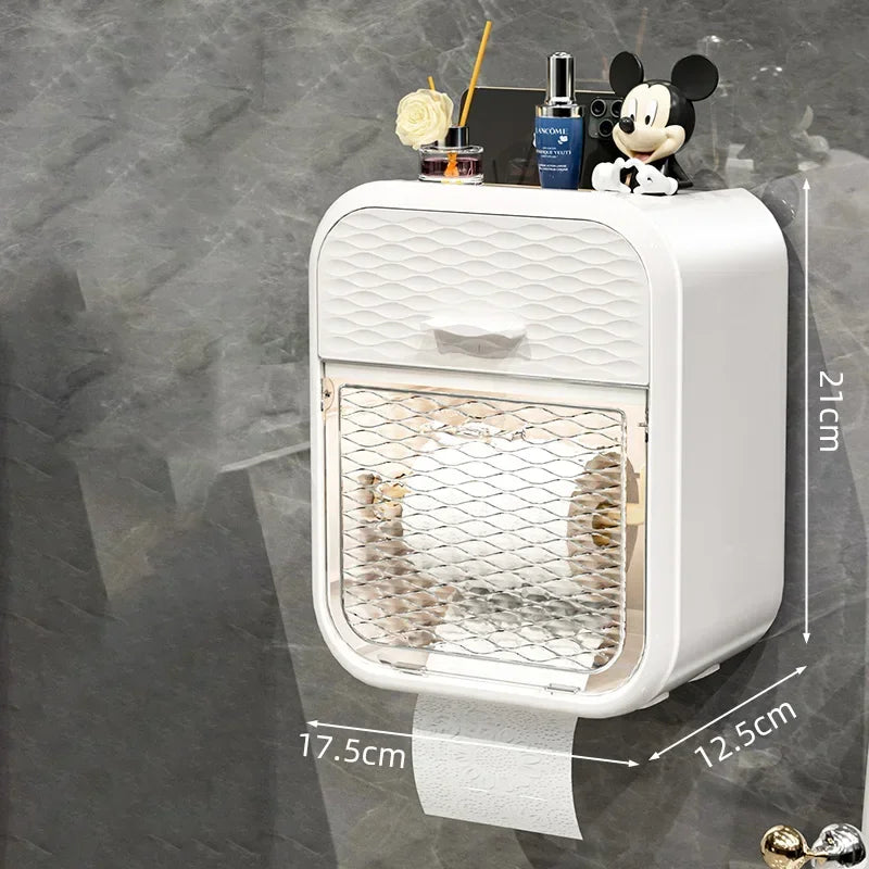 Wall-Mounted Double-Layer Toilet Paper Holder – Bathroom Storage Rack with Drawer