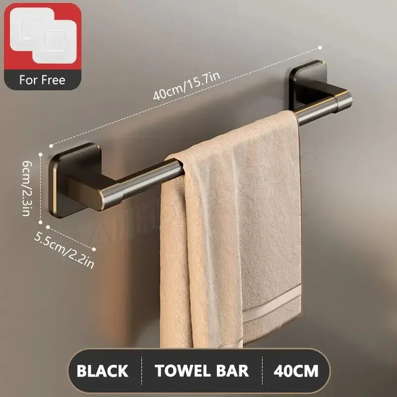 Self-Adhesive Wall-Mounted Towel Rack – No-Drill Bathroom Bar & Corner Storage Shelf
