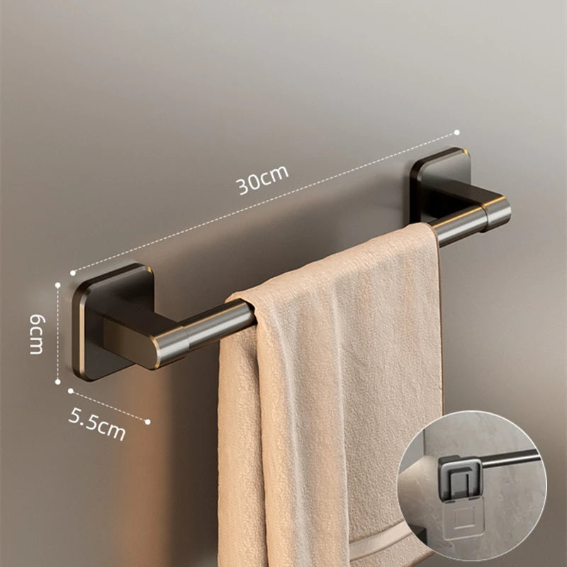 Self-Adhesive Wall-Mounted Towel Rack – No-Drill Bathroom Bar & Corner Storage Shelf