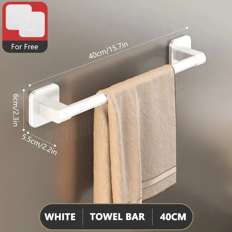 Self-Adhesive Wall-Mounted Towel Rack – No-Drill Bathroom Bar & Corner Storage Shelf