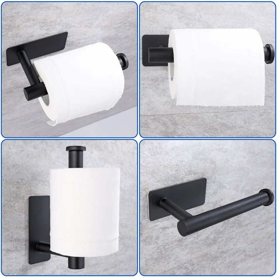 Adhesive Stainless Steel Paper Holder – Brushed Wall-Mounted Tissue & Towel Roll Stand