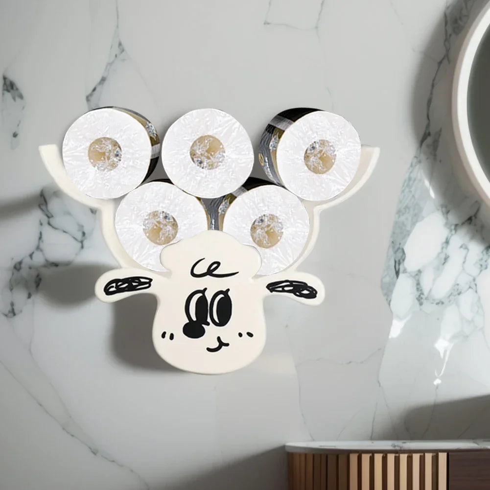 Sheep Toilet Paper Holder Rack – Cute Wall-Mounted Storage for 7 Toilet Paper Rolls