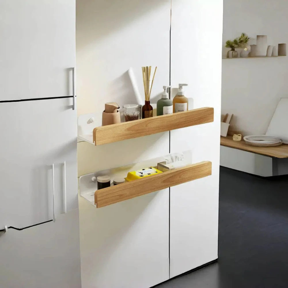 Wooden Kitchen Wall Shelf – Punch-Free Spice Rack & Corner Organizer