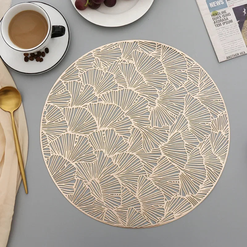 Round PVC Leaf Placemat – Heat-Resistant Hollow Weave Dining Table Mat