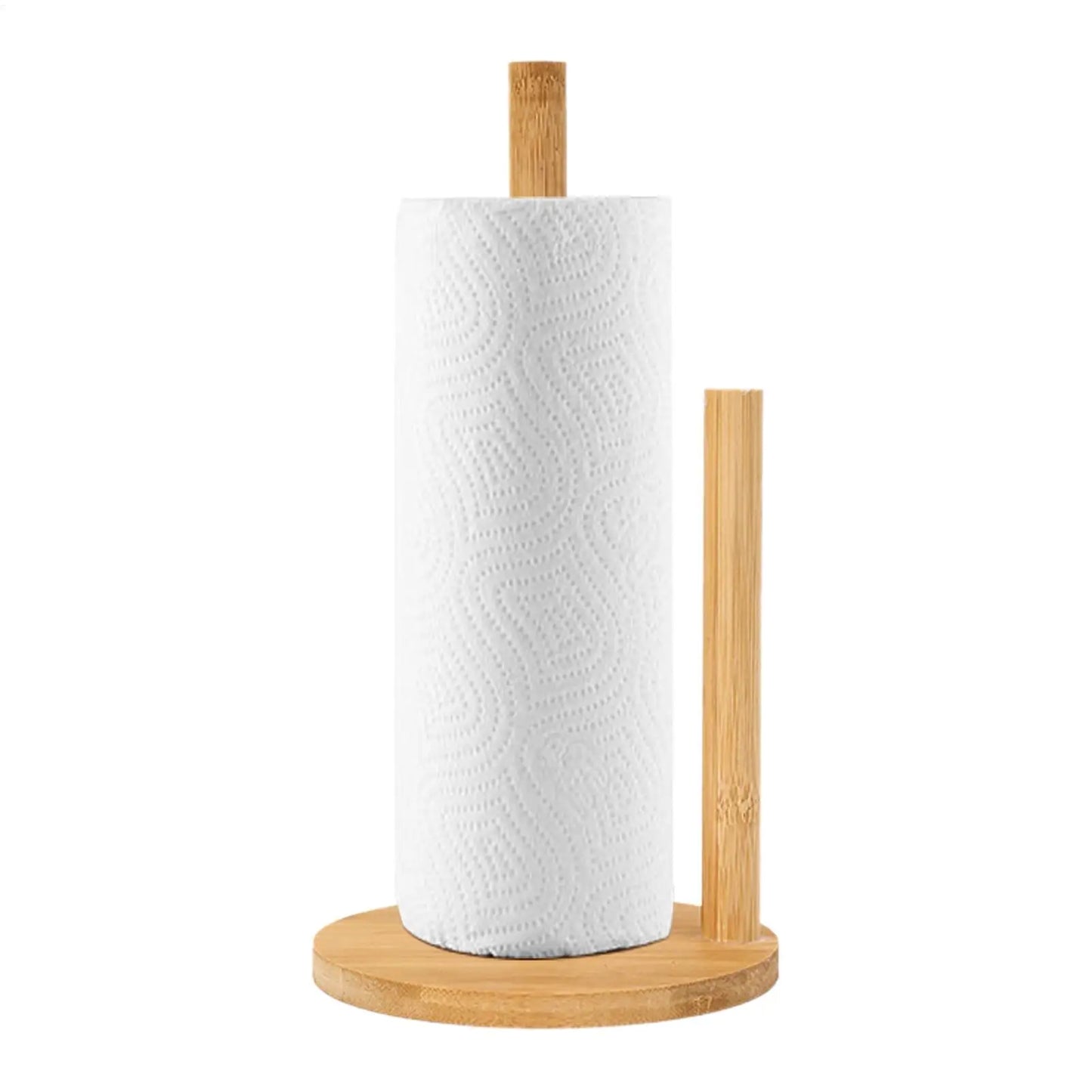 Rustic Wooden Paper Towel Holder – Farmhouse Countertop Stand with Anti-Skid Base