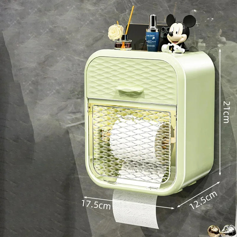 Wall-Mounted Double-Layer Toilet Paper Holder – Bathroom Storage Rack with Drawer