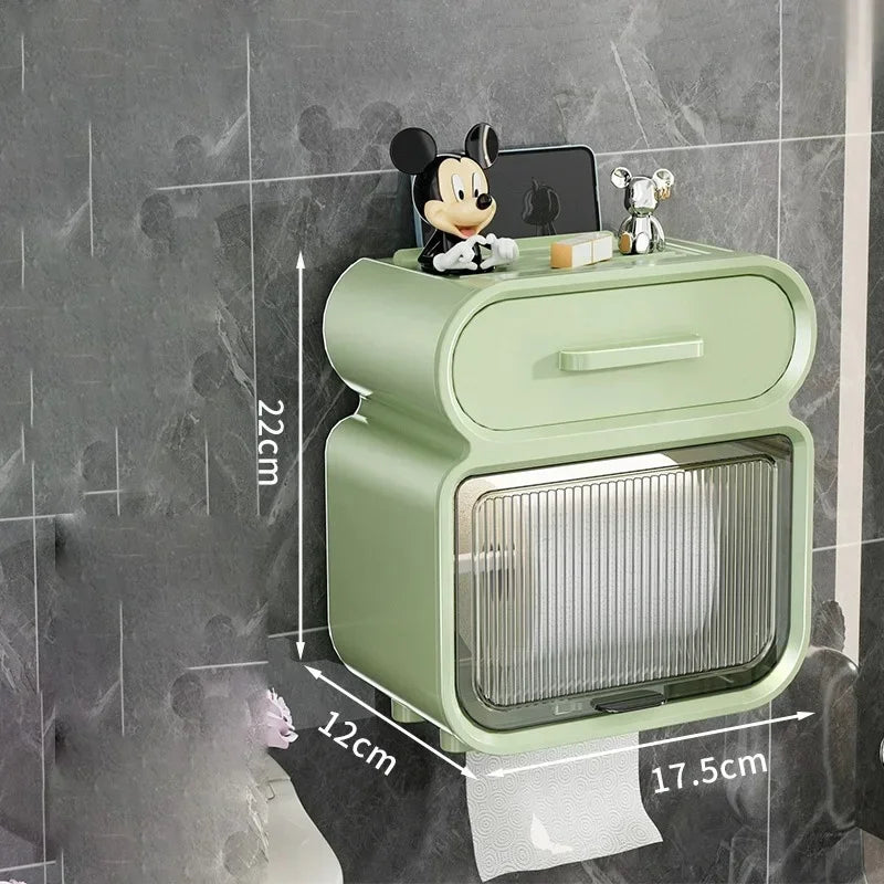 Wall-Mounted Double-Layer Toilet Paper Holder – Bathroom Storage Rack with Drawer