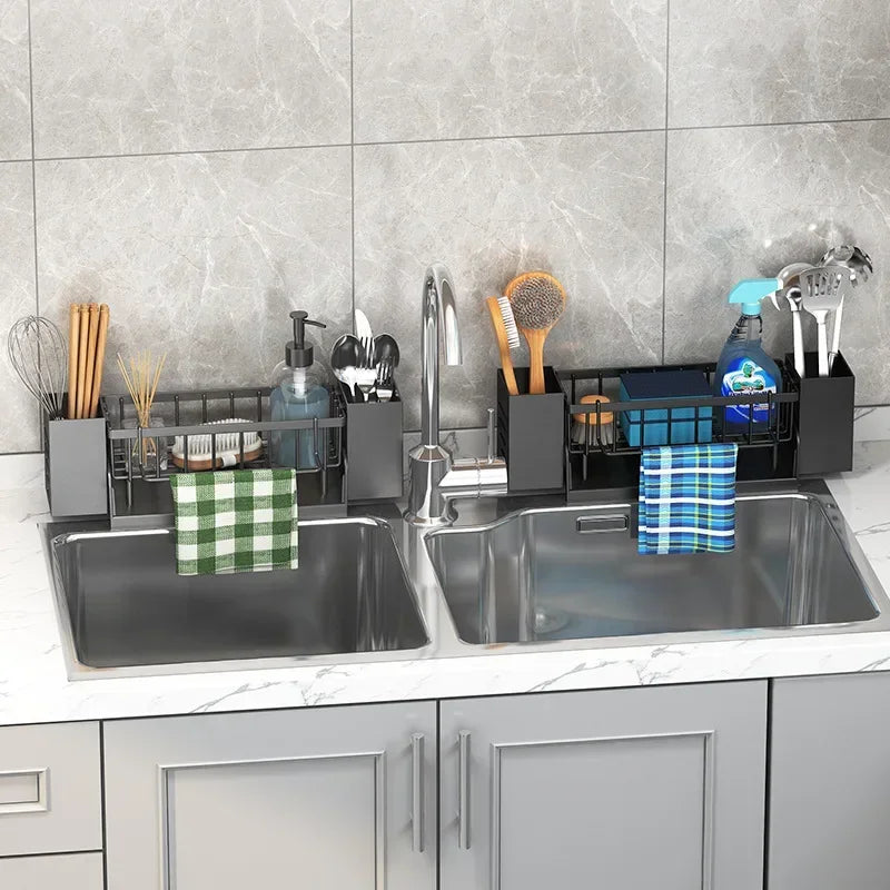 Self-Draining Kitchen Sink Organizer – ABS Rack for Sponge, Soap & Dishcloth