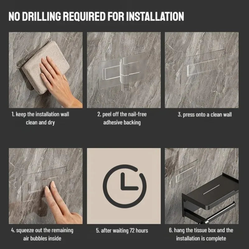 Wall-Mounted Plastic Toilet Paper Holder – Storage Rack & Towel Hook with Phone Stand